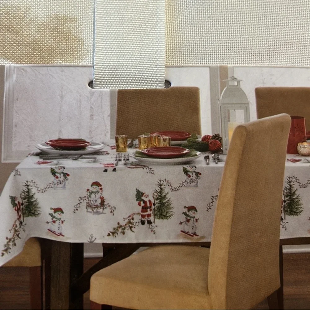 Nicole Miller Tablecloth Christmas Trees Lights  Santa Claus Holiday 60”x84” New - Picture 3 of 4